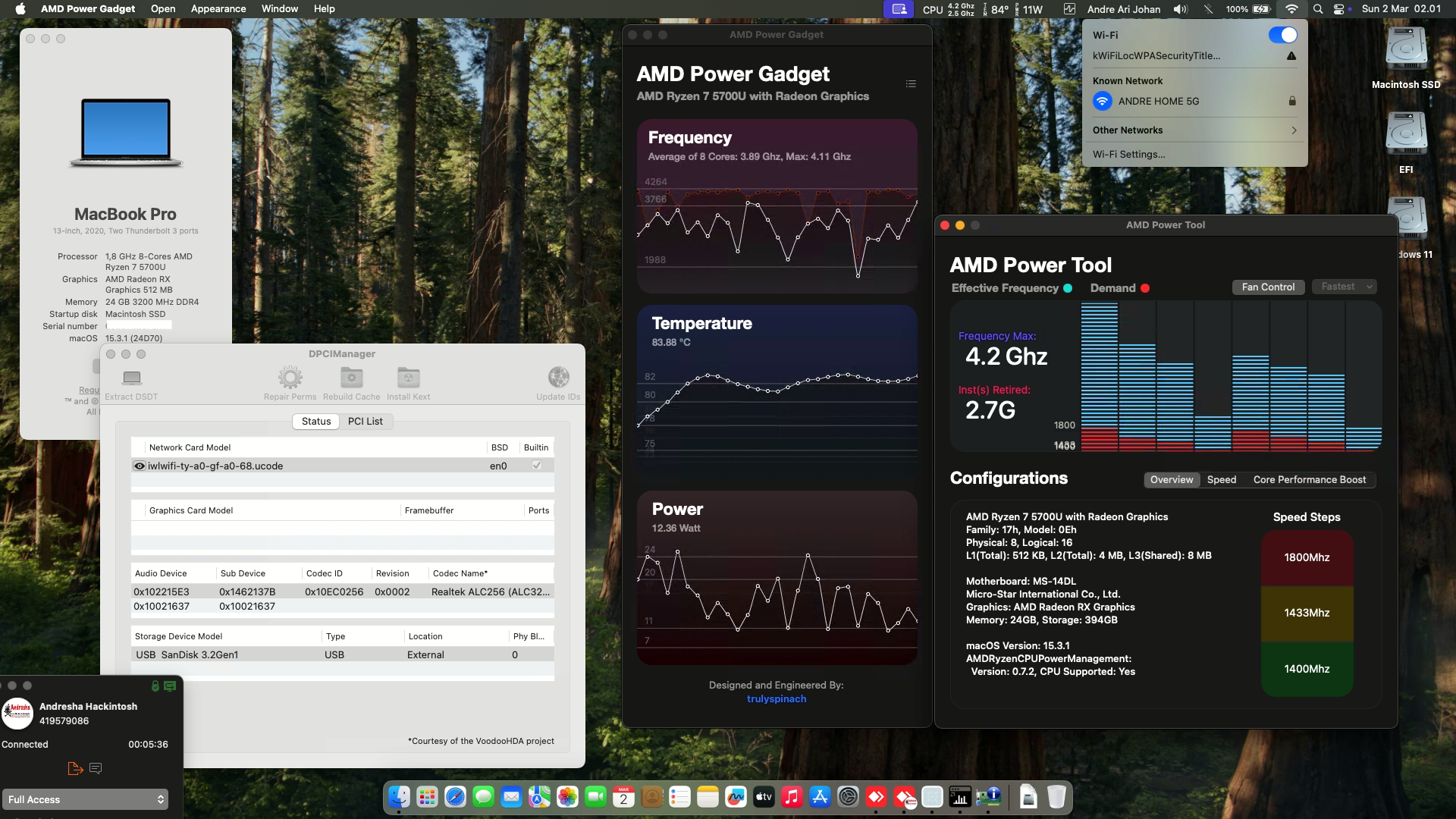 Success Hackintosh macOS Sequoia 15.3.1 Build 24D70 in MSI Modern 14 B5M